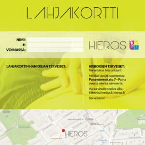 hieronta lahjakortti, kertakäynti